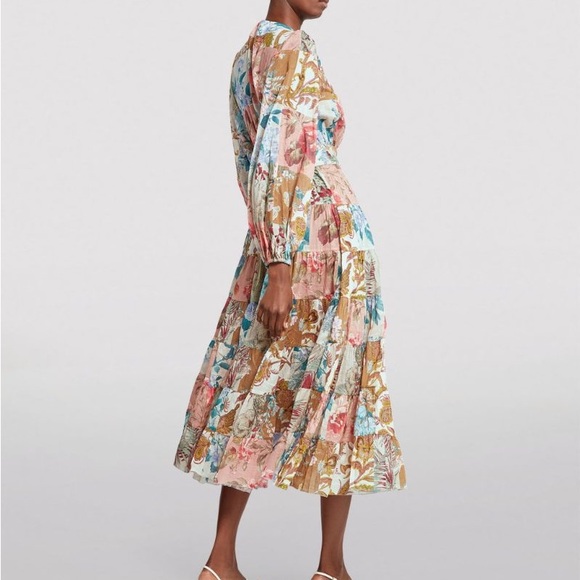 ZIMMERMANN Cassia Patchwork Floral Print Wrap Midi Dress - Picture 2 of 14